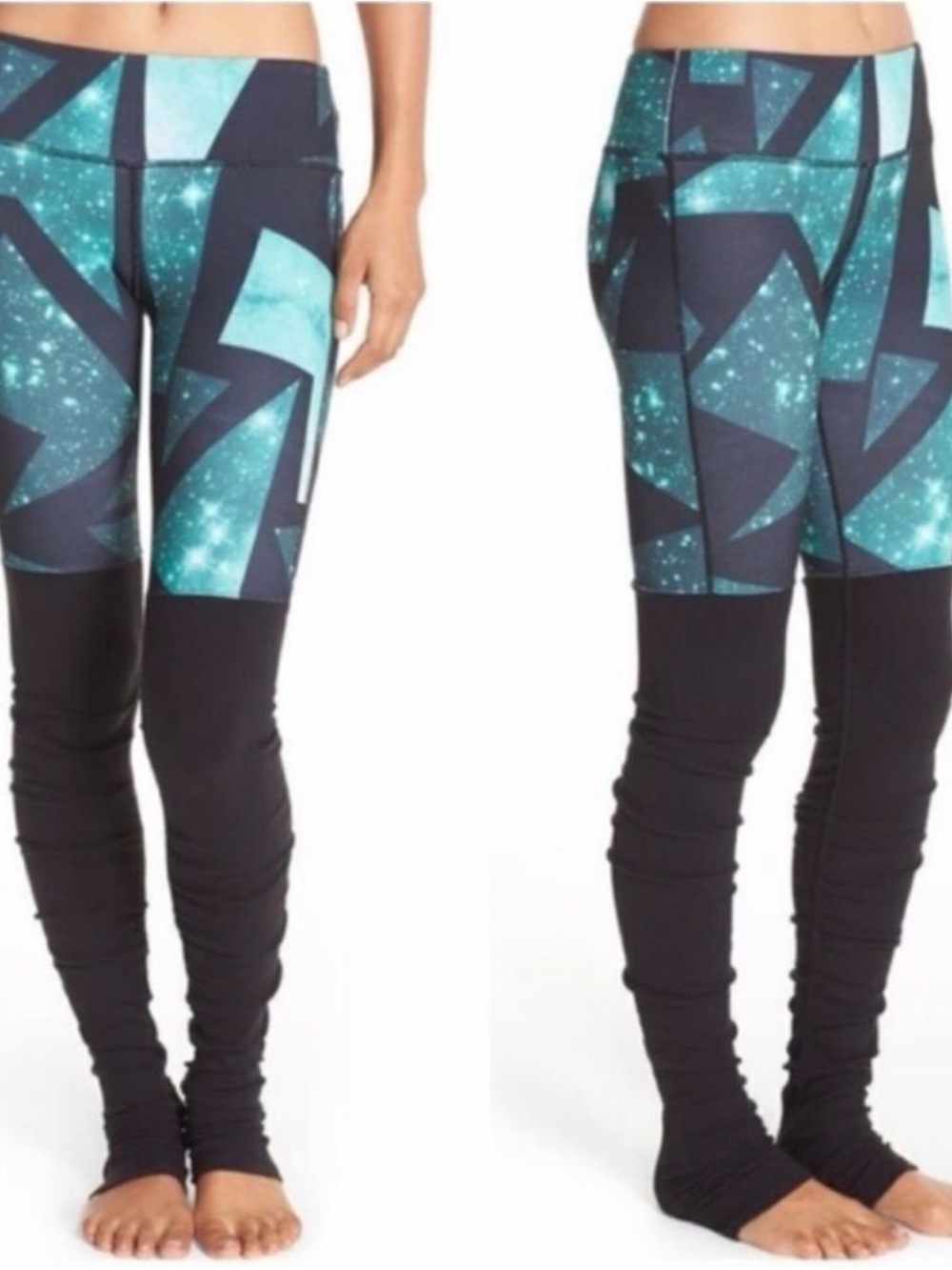 ALO Yoga Teal Geo-Print Jeggings with Black Lower Panels